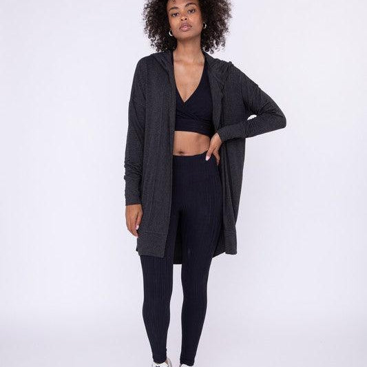 Women's Sweaters - Cardigans Longline Hooded Cardigan With Pockets