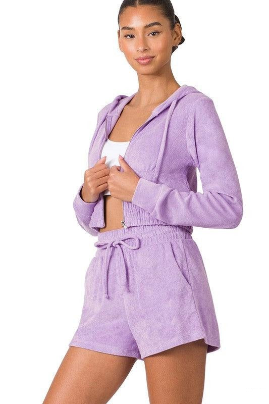 Women's Outfits & Sets Loop Terry Zip Up Cropped Hoodie & Shorts Set