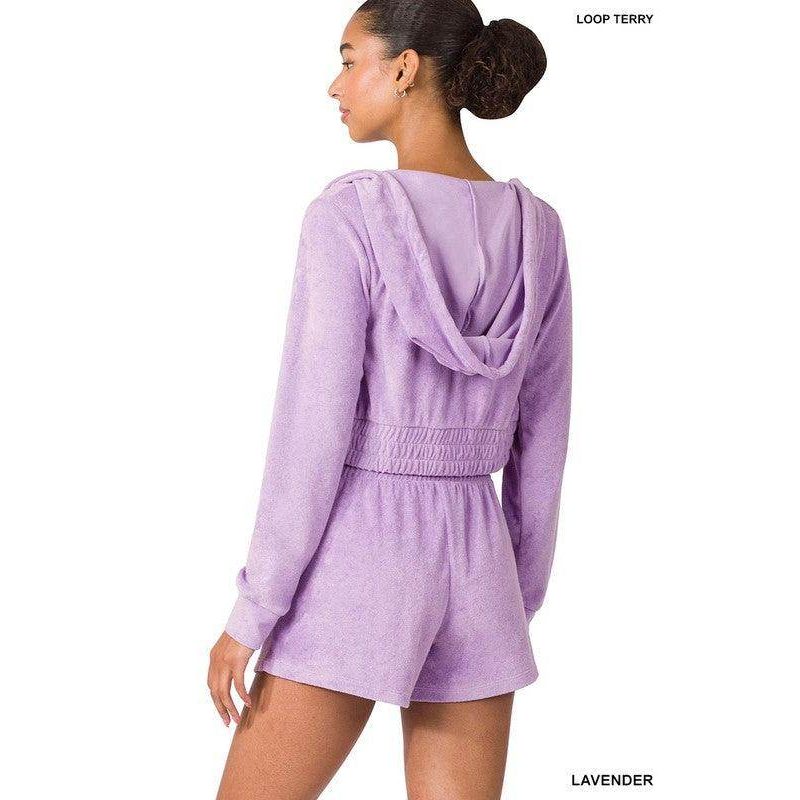 Loop Terry Zip Up Cropped Hoodie & Shorts Set - VacationGrabs