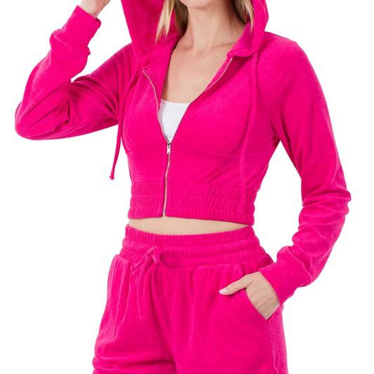 Women's Outfits & Sets Loop Terry Zip Up Cropped Hoodie & Shorts Set