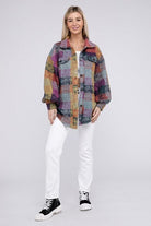 Women's Shirts - Shackets Loose Fit Buttoned Down Check Shirt Jacket