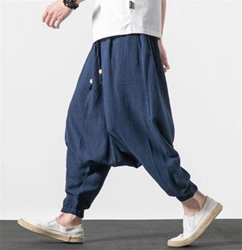 Comfortable loose fit mens vacation pants in navy blue for relaxed summer outings