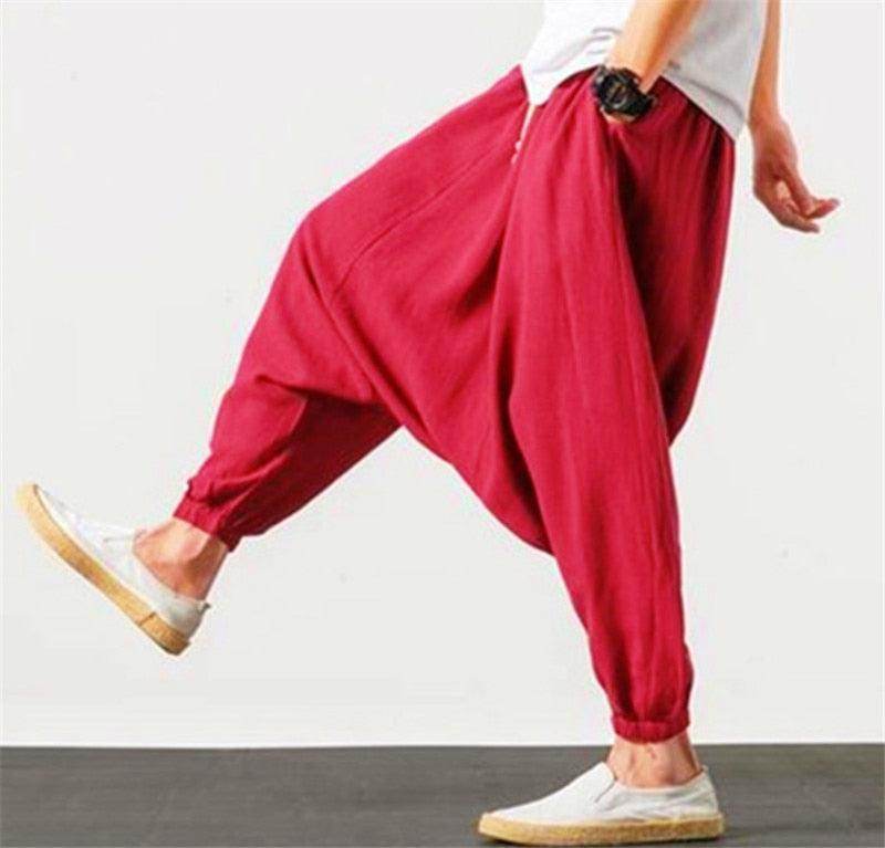 Lightweight loose fit mens vacation pants in red, perfect for comfortable summer outings