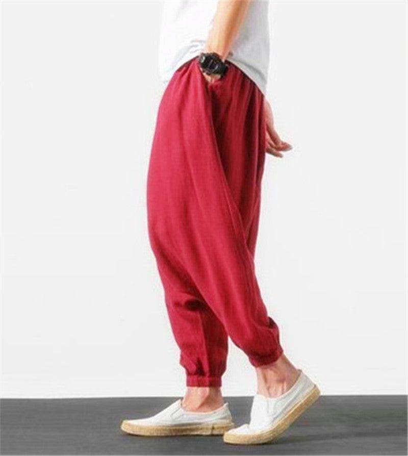 Loose fit mens vacation pants in red for comfort and style during travels