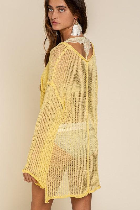 Women's Sweaters Loose Fit See-Through Boat Neck Sweater