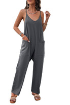 VacationGrabs loose sleeveless jumpsuit for women in gray with side pockets for a casual look