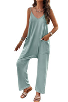 Light blue loose sleeveless jumpsuit for women with side pockets, perfect for casual outings
