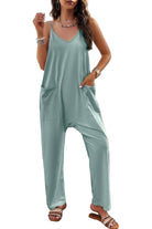Light teal loose sleeveless jumpsuit for women with pockets for casual summer wear