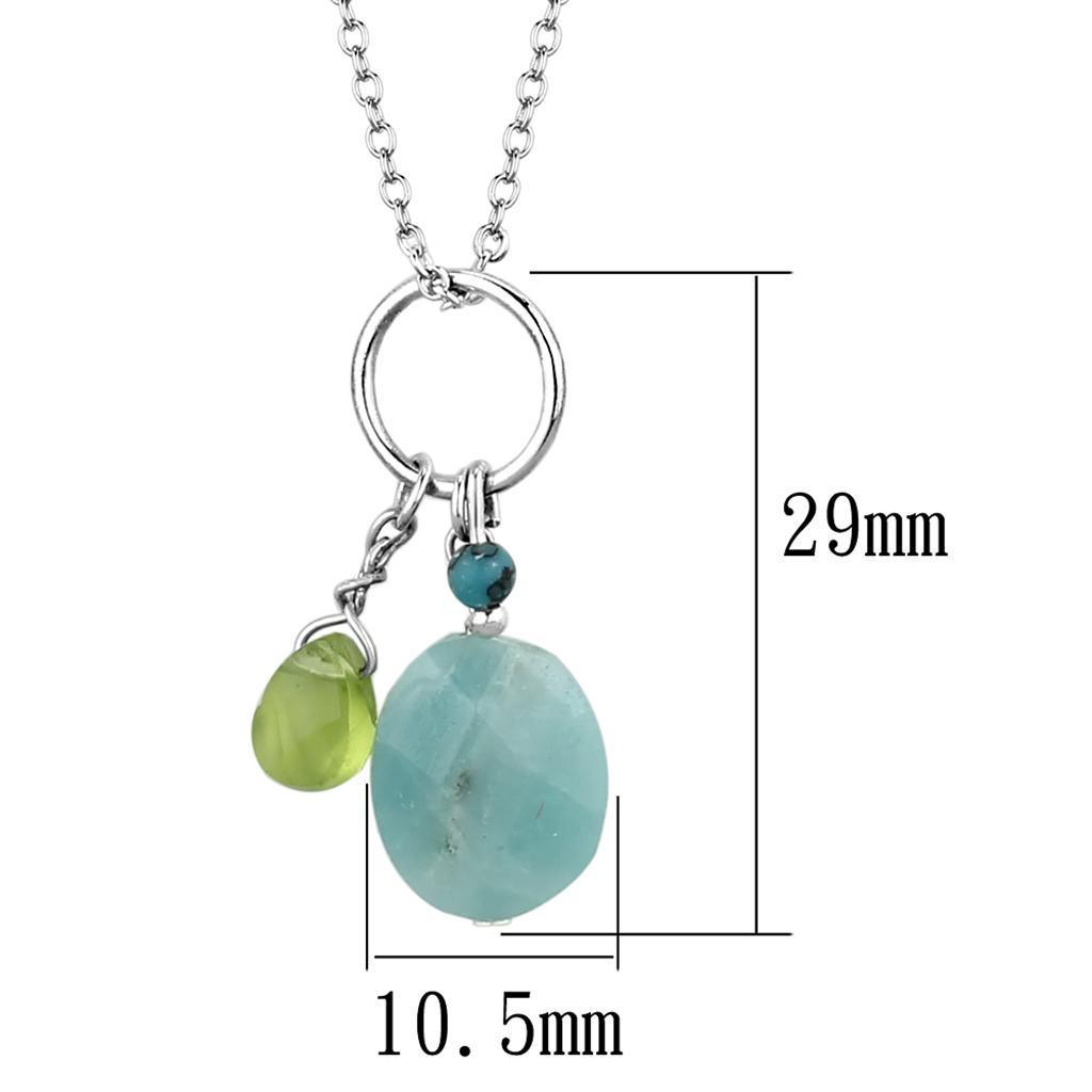 Women's Jewelry - Necklaces LOS797 - Silver 925 Sterling Silver Necklace with Synthetic Jade in Multi Color