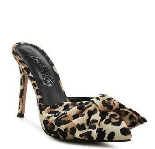 Rag Company bow tie high heel shoes in leopard print with a stylish pointed toe design