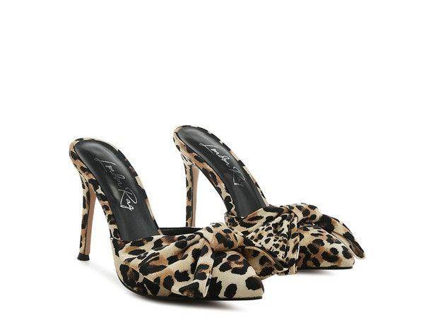Rag Company bow tie high heel shoes in leopard print with stylish design for trendy women