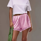 Pink satin lounge shorts men for comfortable relaxation at home