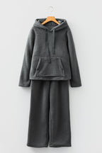 Women's loungewear set in soft gray fleece, perfect for relaxing