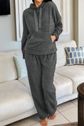 Women's gray loungewear set, soft fleece for cozy relaxation