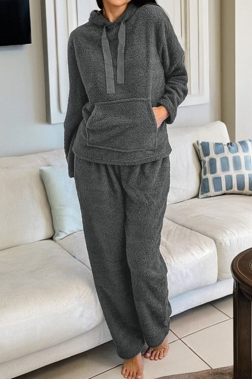 Women's gray loungewear set, soft fleece for cozy relaxation