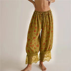 Floral loungewear set in olive green, lightweight fabric for casual wear