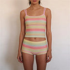 Women's colorful striped loungewear set, soft and comfortable for relaxing