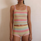 Women's multicolor ribbed loungewear set for casual comfort