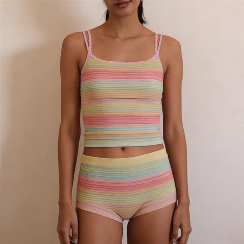 Women's multicolor ribbed loungewear set for casual comfort