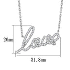 VacationGrabs love script necklace rhodium plated with sparkling design and adjustable chain length