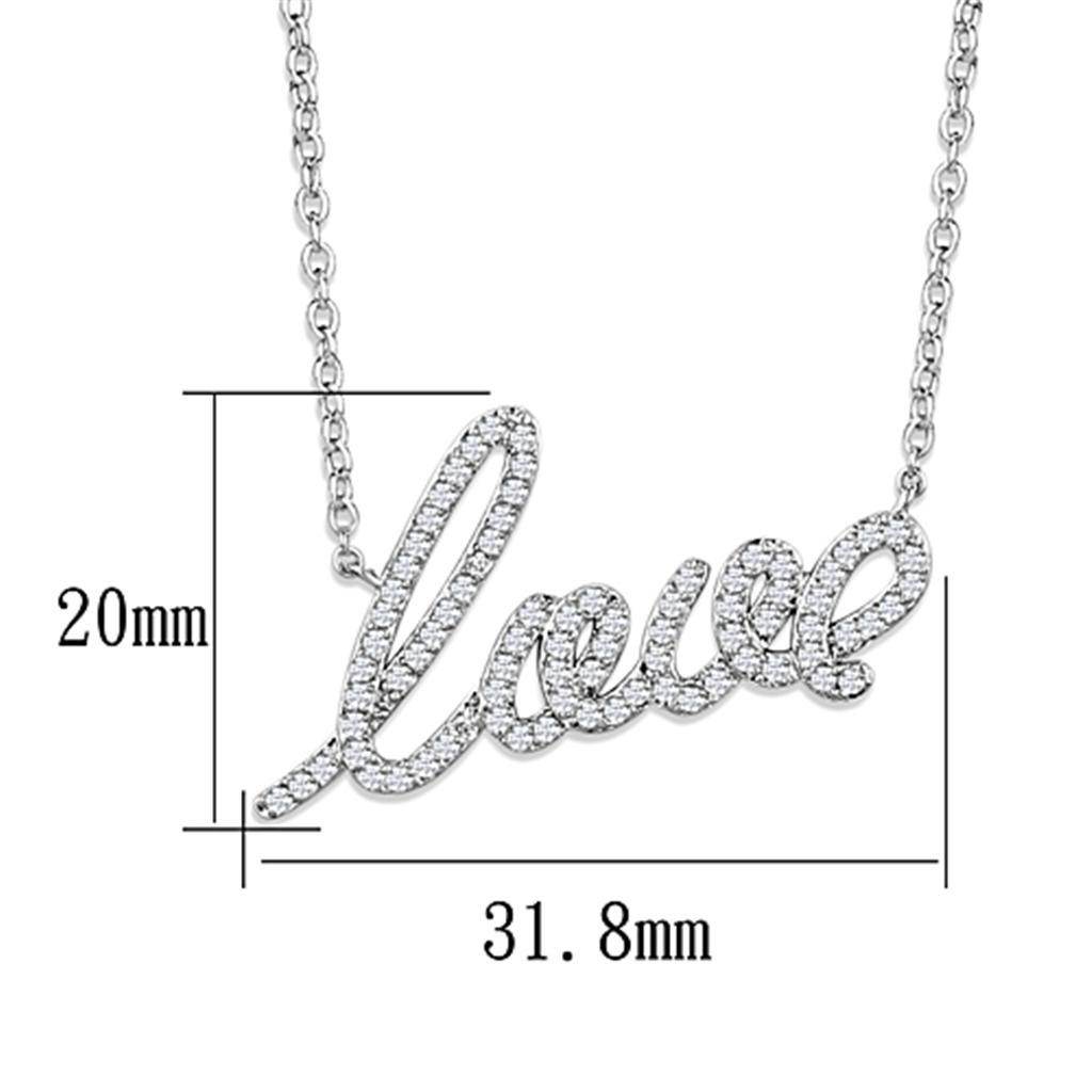 VacationGrabs love script necklace rhodium plated with sparkling design and adjustable chain length