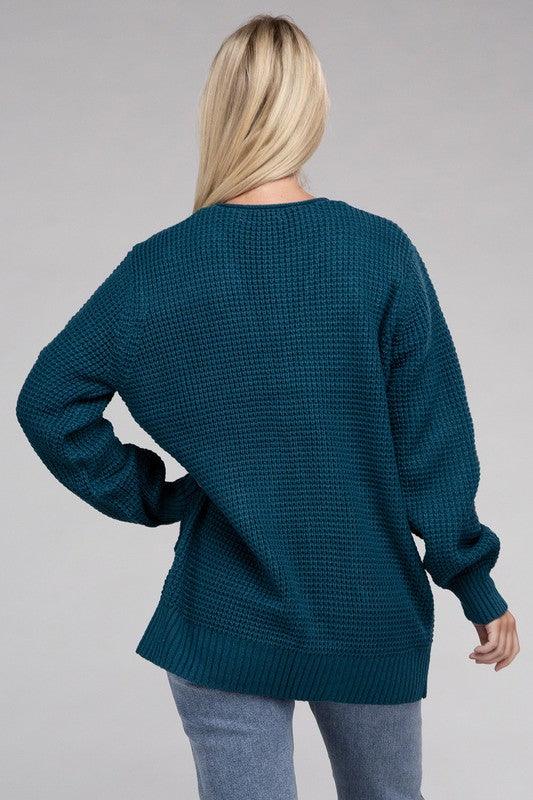 Women's Sweaters - Cardigans Low Gauge Waffle Open Cardigan Sweater