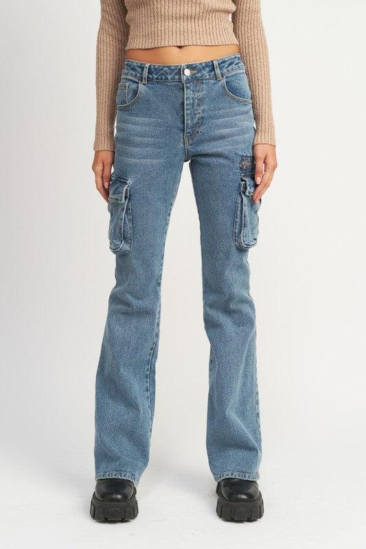 Women's Jeans Low Rise Denim Cargo Jeans