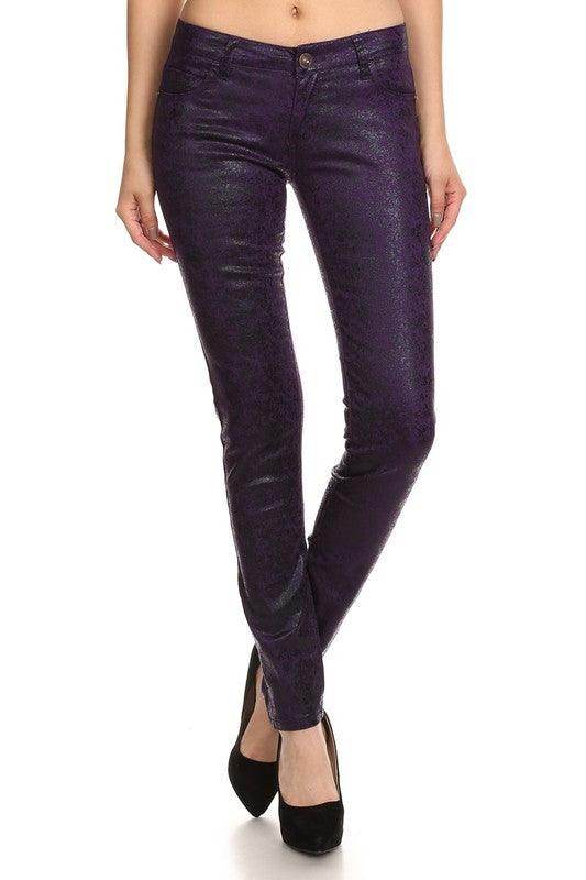 Low Rise Metallic Print Skinny Jeans Pants - VacationGrabs
