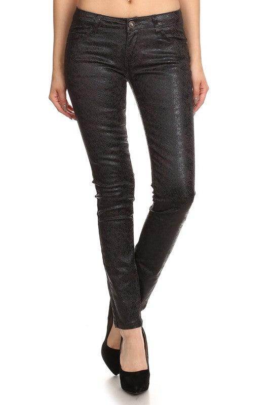 Low Rise Metallic Print Skinny Jeans Pants - VacationGrabs