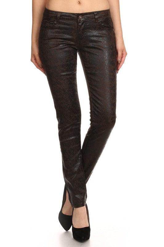 Low Rise Metallic Print Skinny Jeans Pants - VacationGrabs