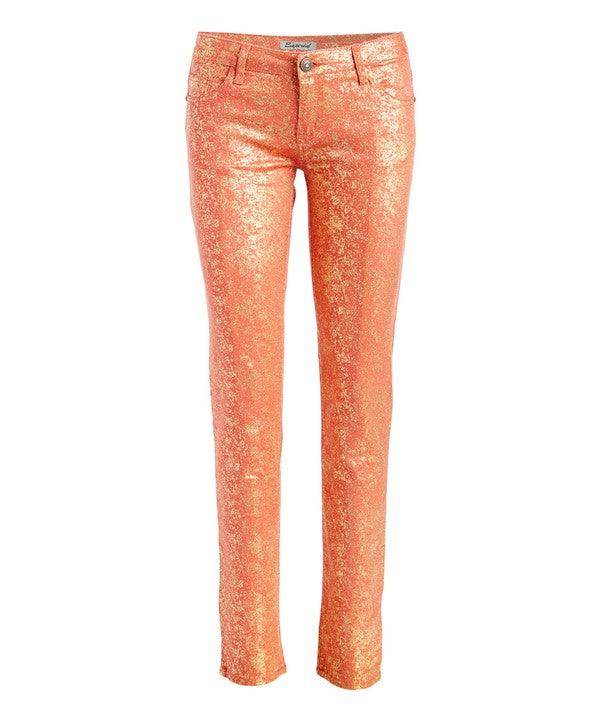 Low Rise Metallic Print Skinny Jeans Pants - VacationGrabs