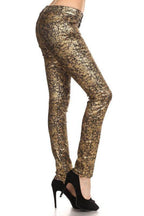 Low Rise Metallic Print Skinny Jeans Pants - VacationGrabs