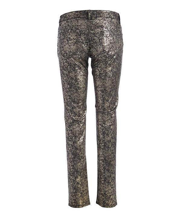 Low Rise Metallic Print Skinny Jeans Pants - VacationGrabs