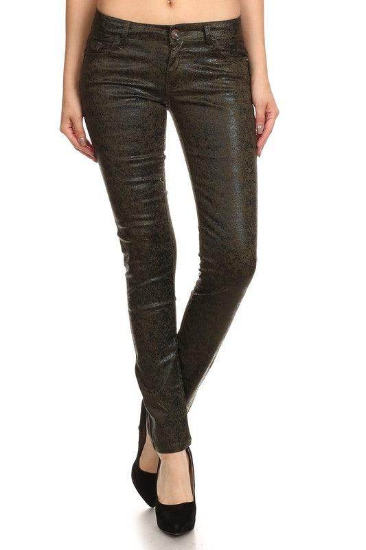 Low Rise Metallic Print Skinny Jeans Pants - VacationGrabs