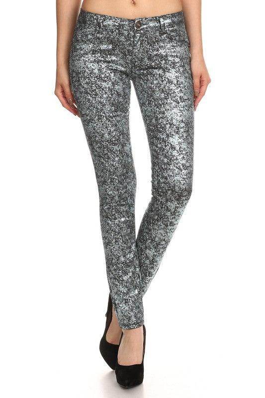 Low Rise Metallic Print Skinny Jeans Pants - VacationGrabs