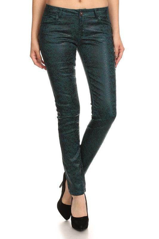 Low Rise Metallic Print Skinny Jeans Pants - VacationGrabs