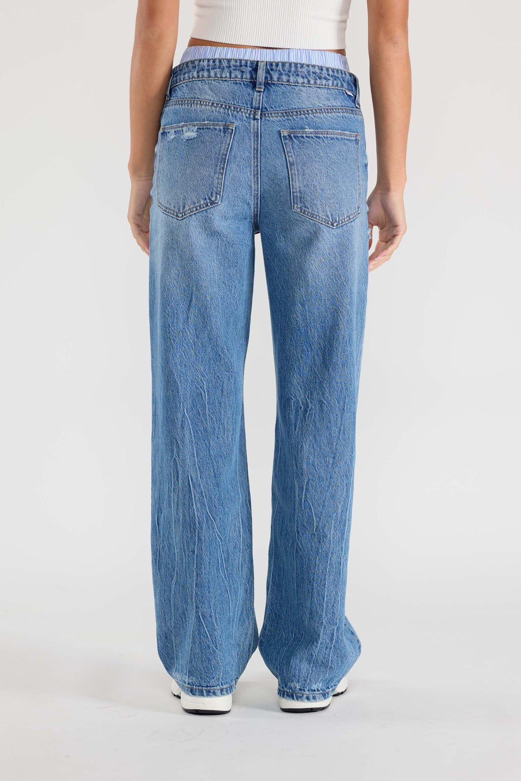 Women's blue low waist jeans, denim fabric, casual wear