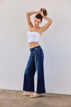 Women's low waist jeans, dark wash denim, casual summer wear