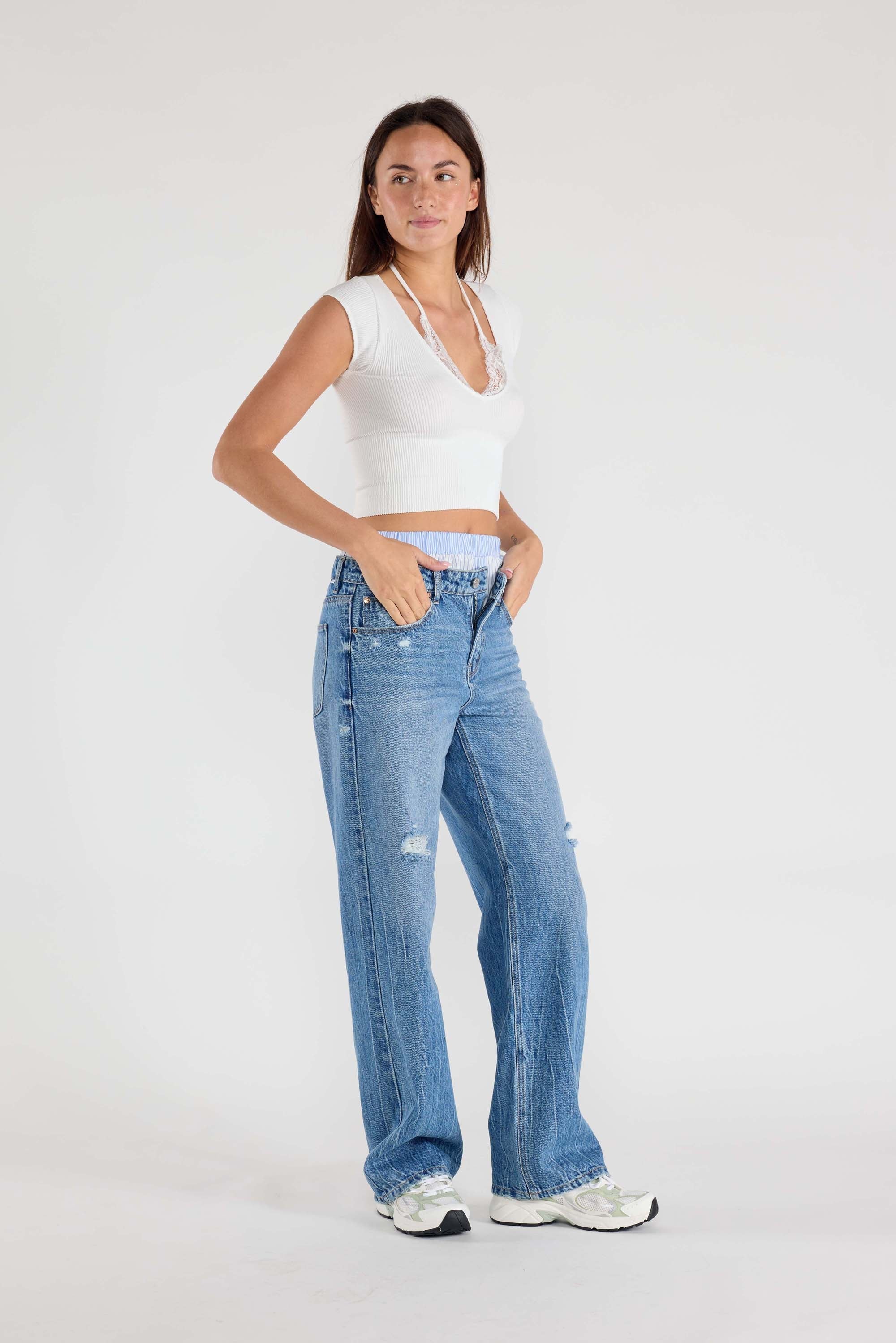 Women's blue low waist jeans, stylish and comfortable for everyday wear