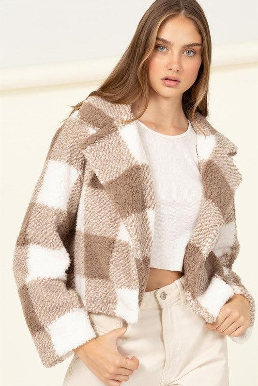 Women's Coats & Jackets Lucky Break Plaid Pattern Fur Jacket