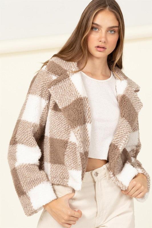 Women's Coats & Jackets Lucky Break Plaid Pattern Fur Jacket