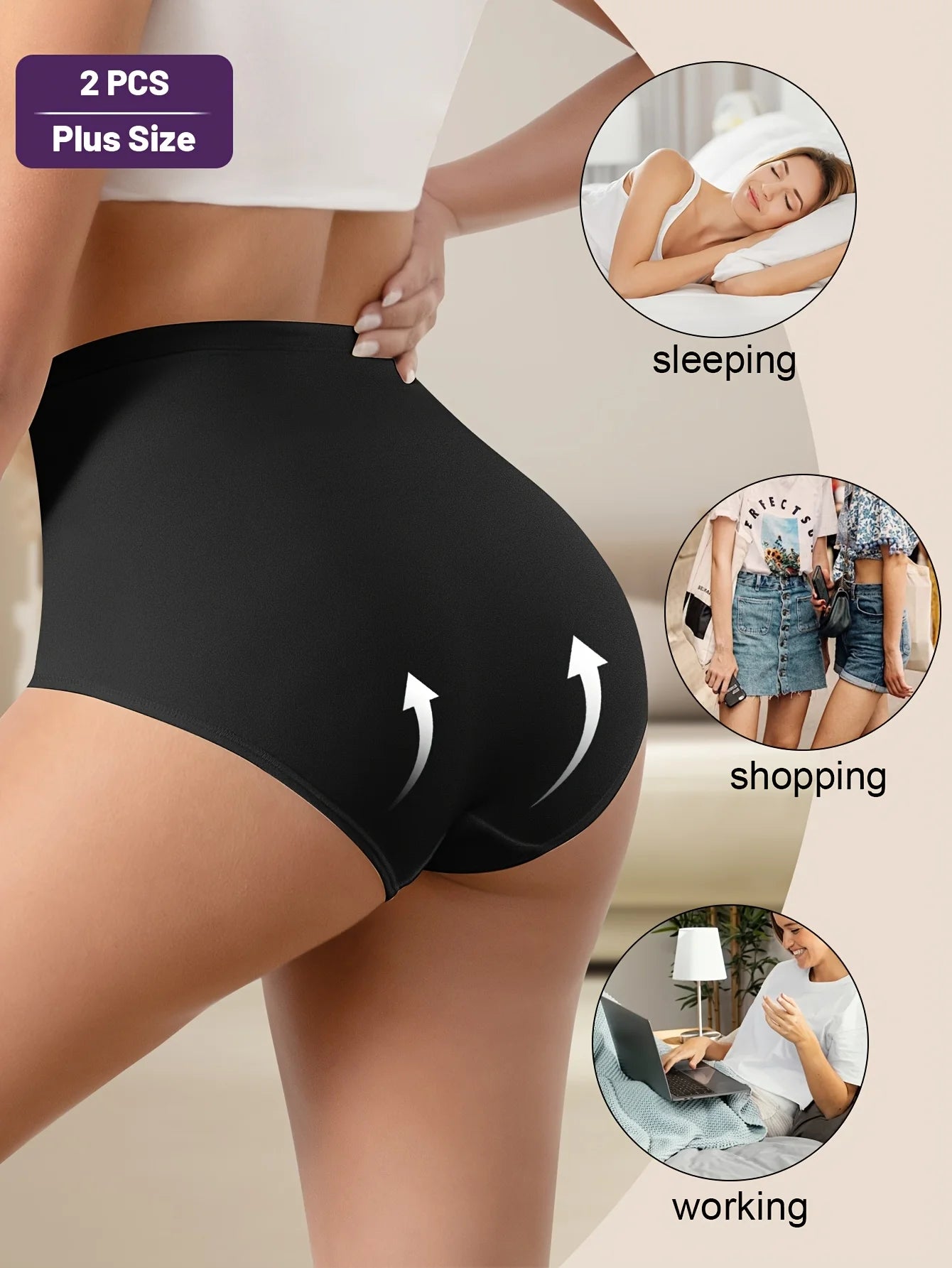VacationGrabs seamless panties in black, perfect for sleeping, shopping, and working
