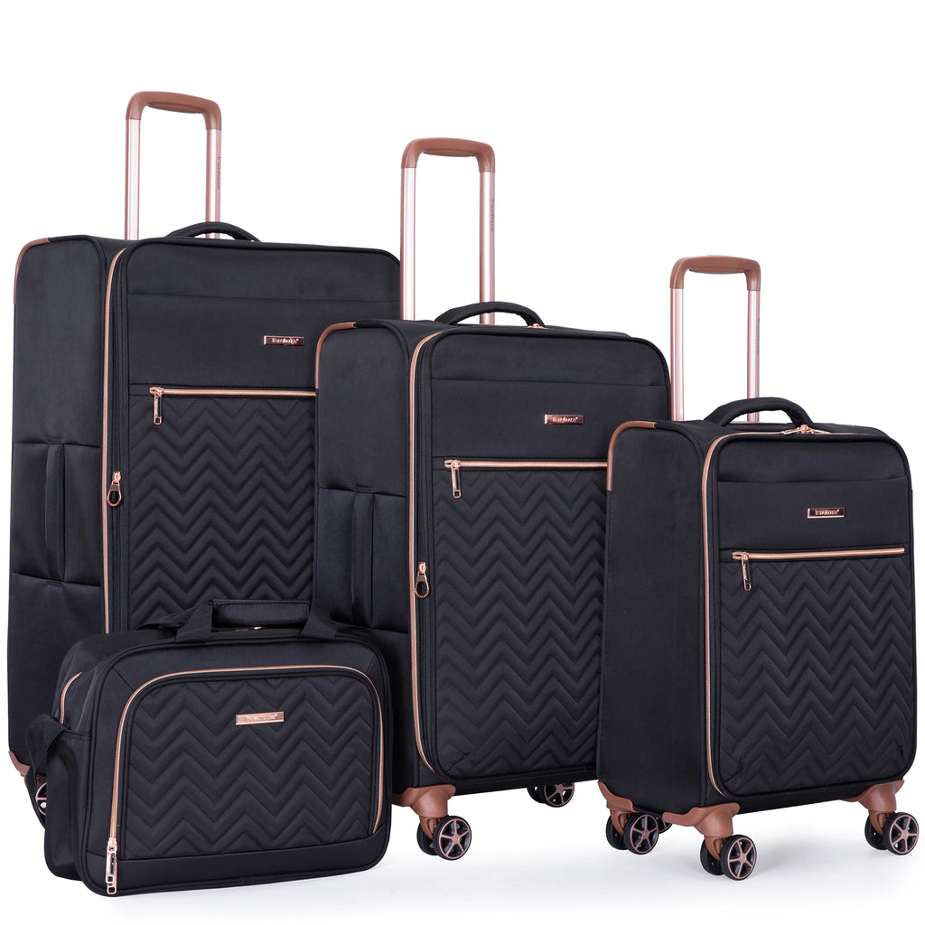 VacationGrabs 4-piece luggage set in black with rose gold accents