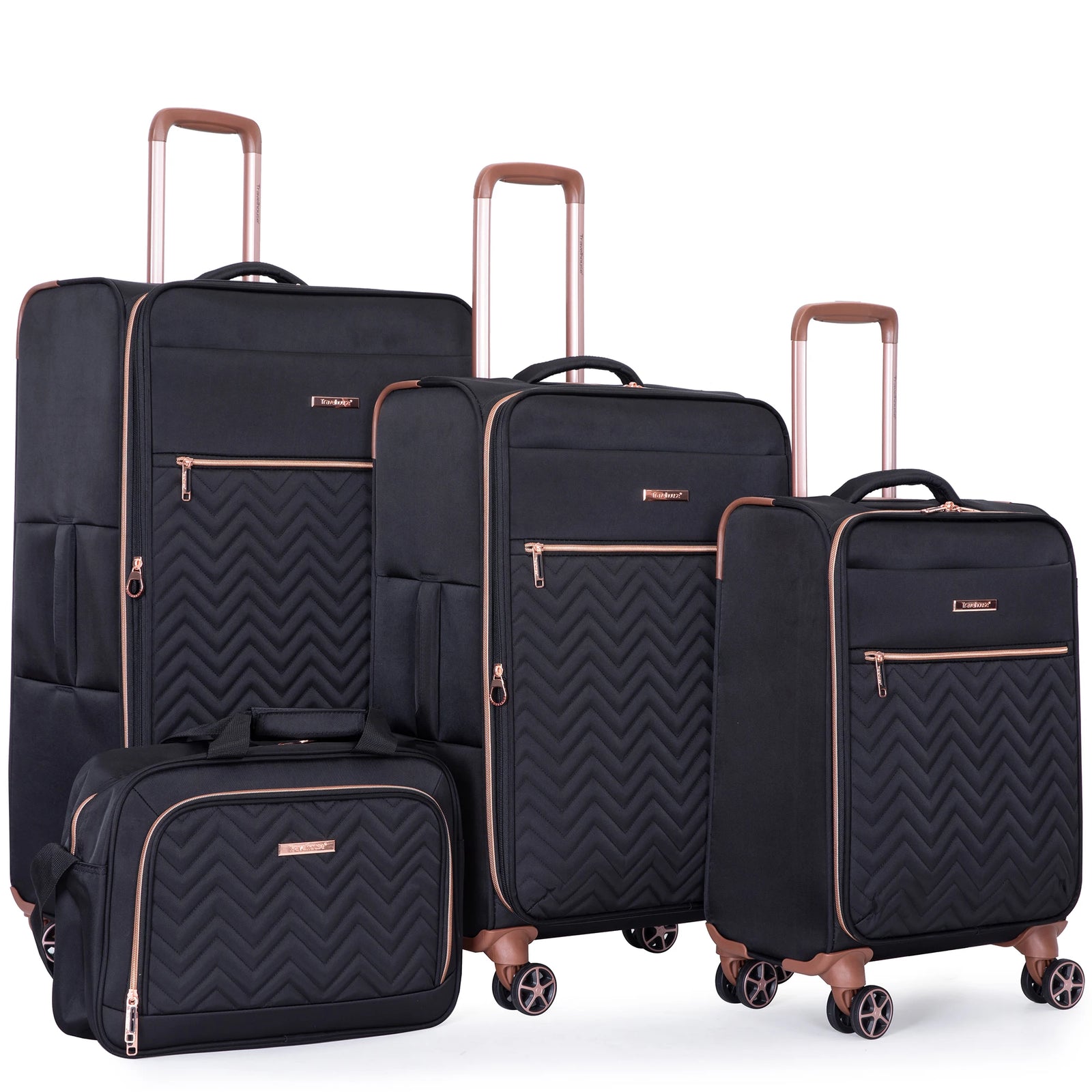 VacationGrabs 4-piece luggage set in black with rose gold accents