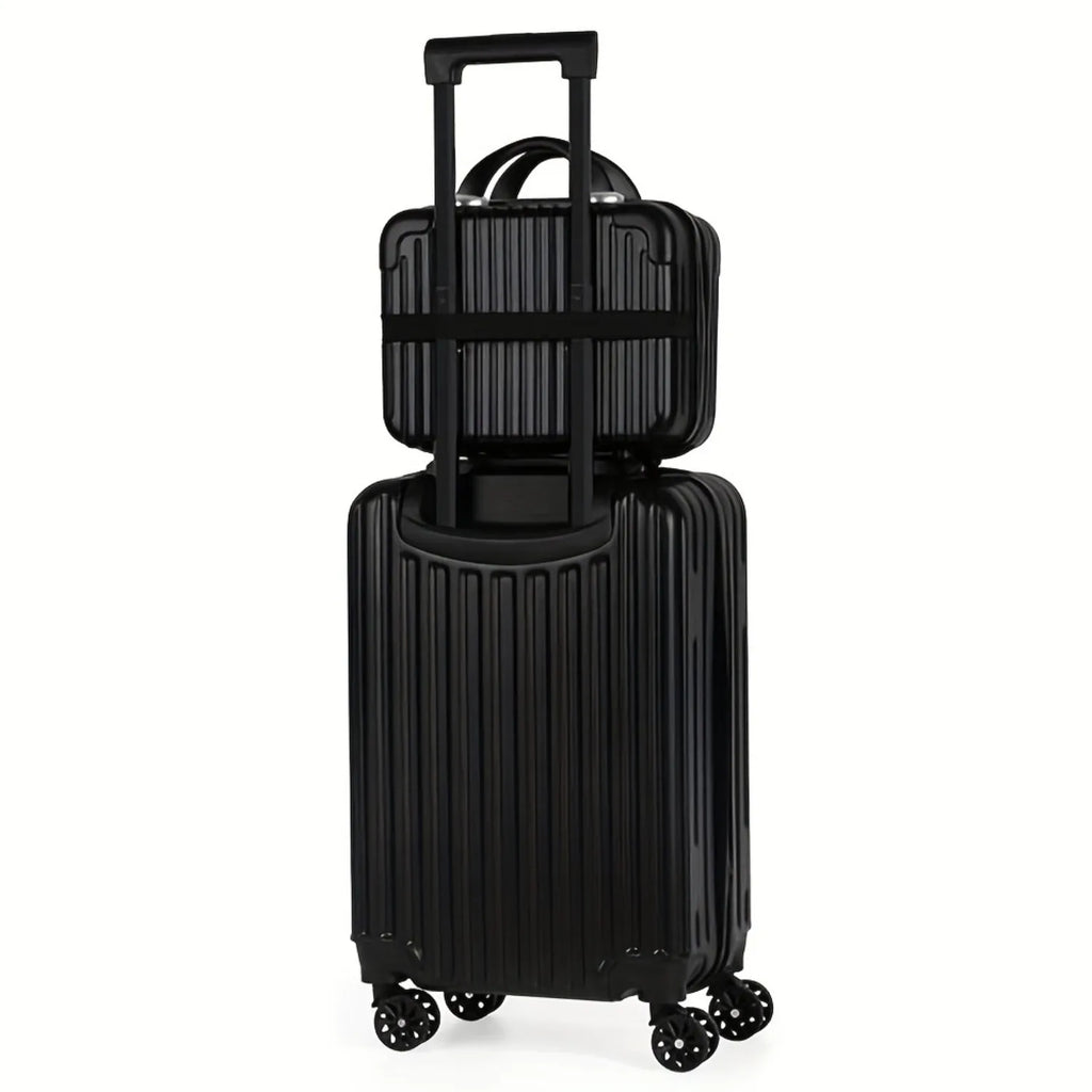 Black hardshell luggage set with spinner wheels for travel