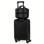 Black hardshell luggage set with spinner wheels for travel