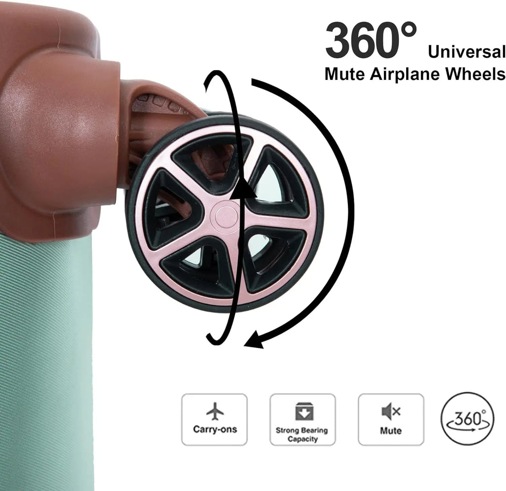 VacationGrabs luggage set with 360-degree mute wheels in teal