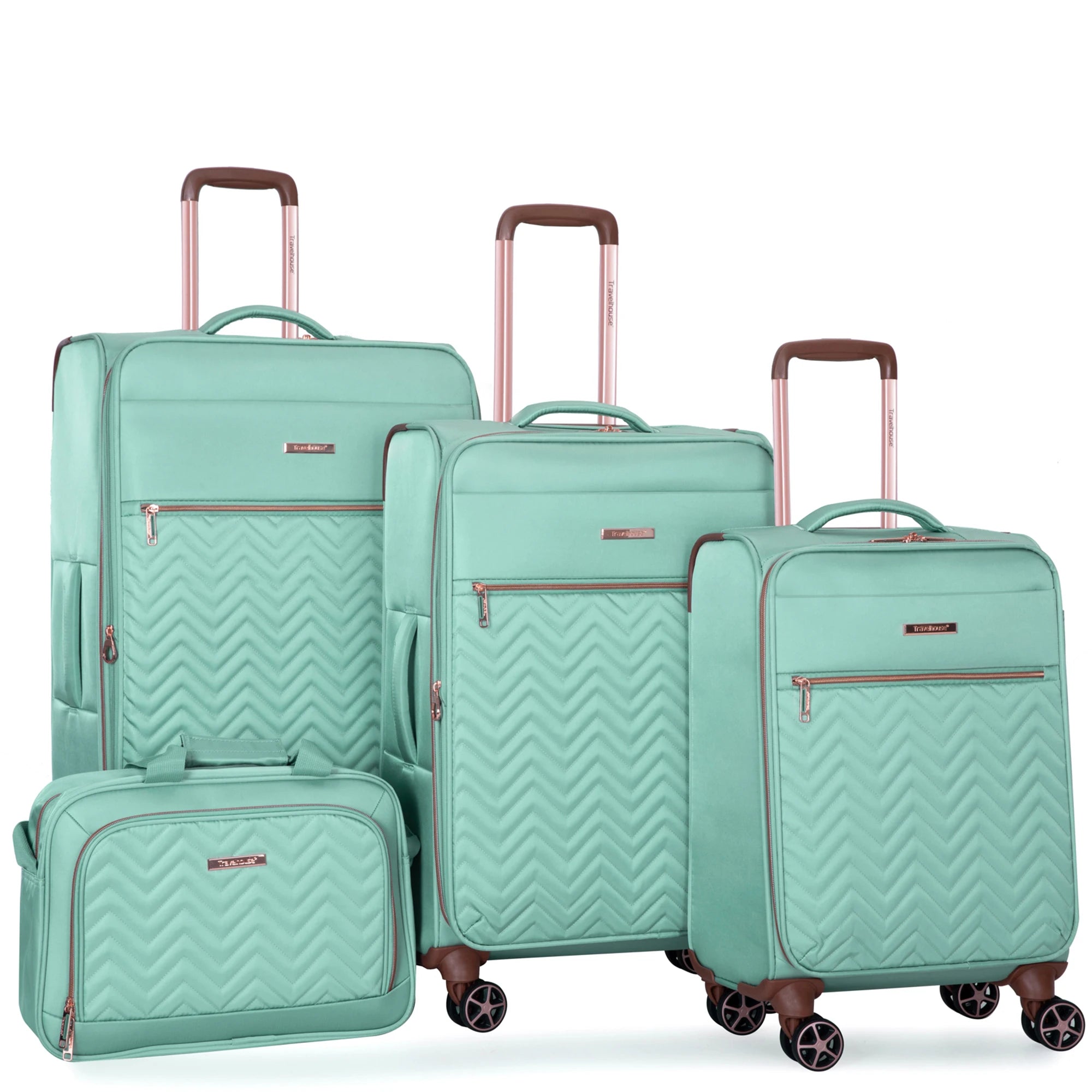 Teal luggage set with hardshell material for travel convenience