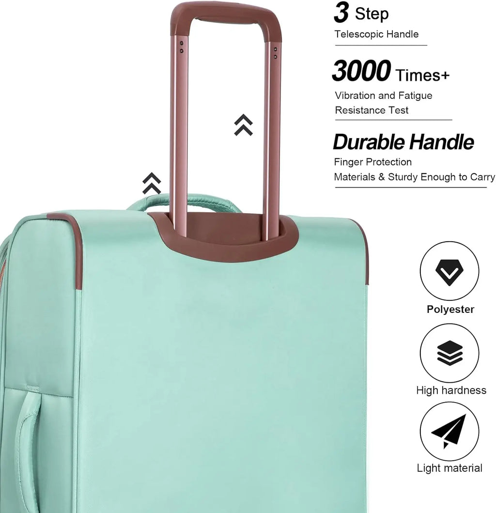 VacationGrabs teal luggage set, durable polyester material for travel