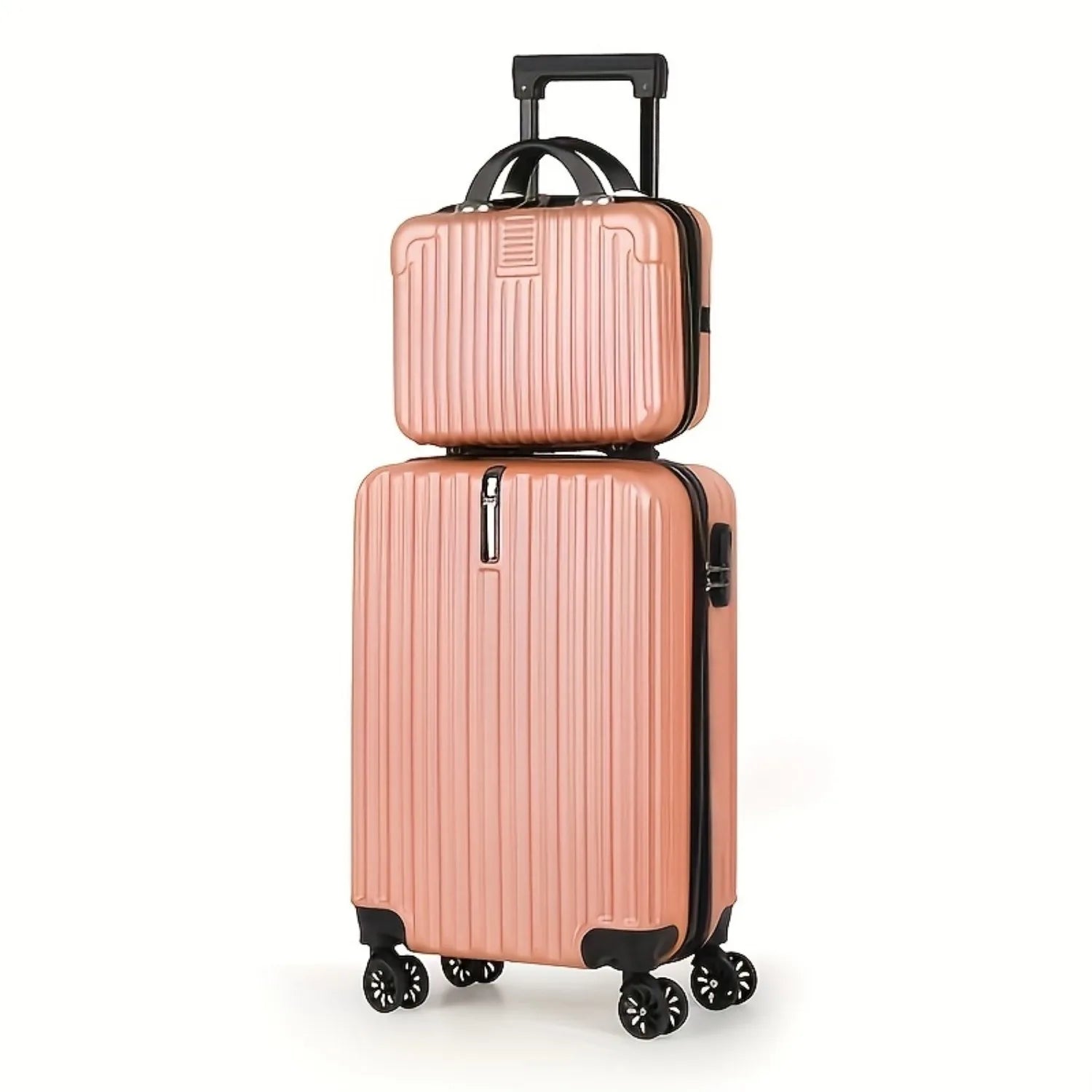 VacationGrabs luggage set in rose gold, durable material, ideal for travel